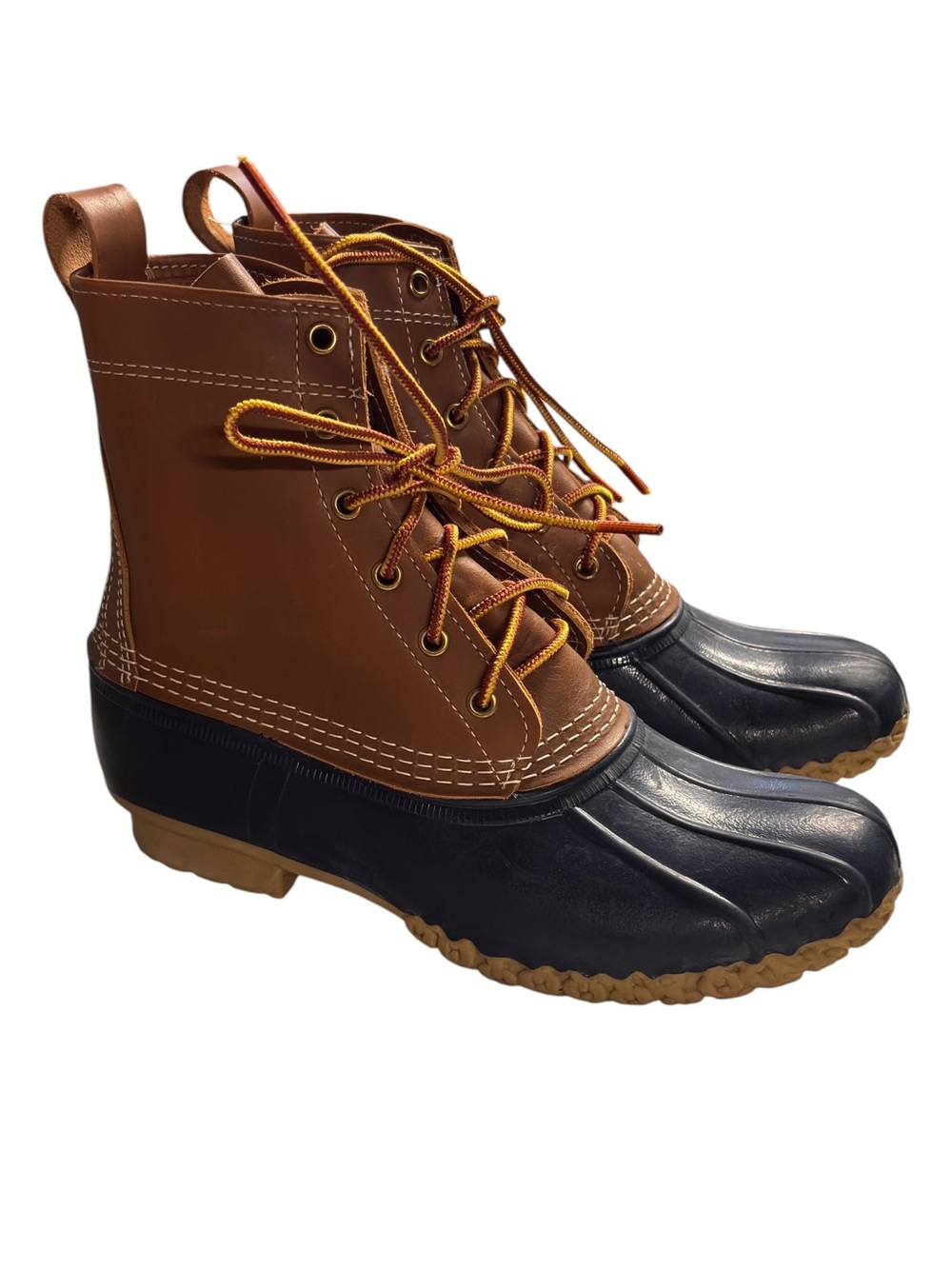 Ends 8/1 L.L. Bean Brown Leather Navy Rubber Duck Boots 9 - Picture 4 of 9